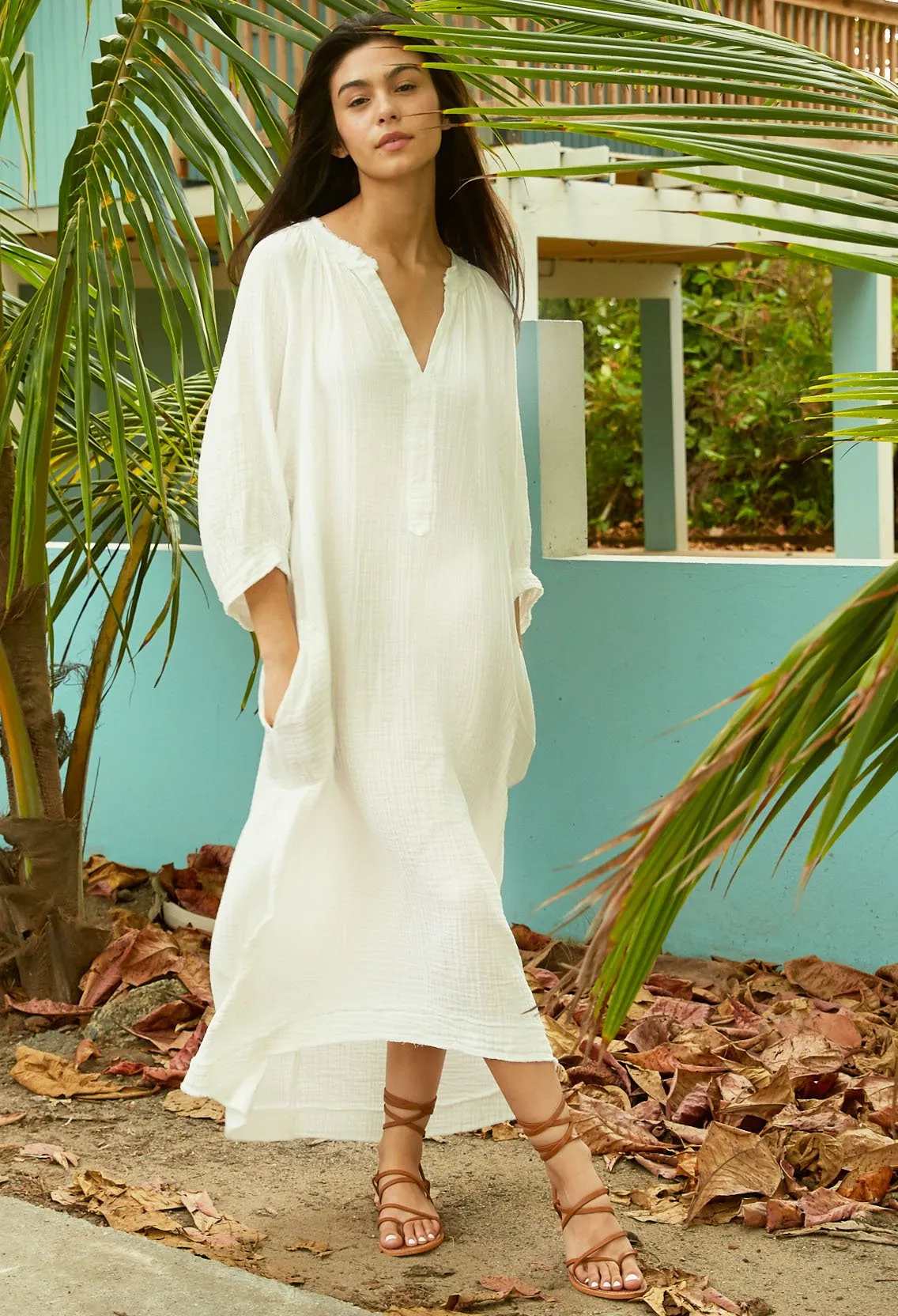 White Gauze Dress with Pockets