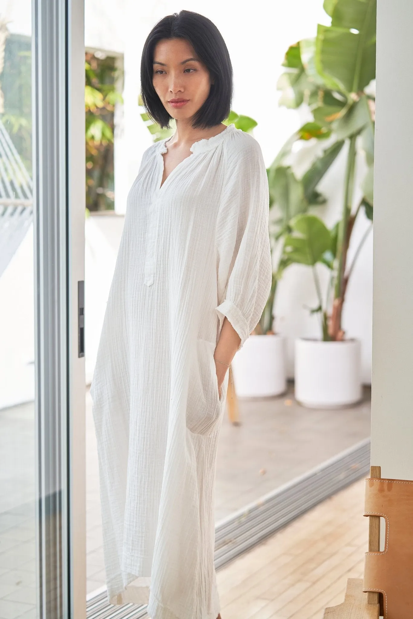 White Gauze Dress with Pockets