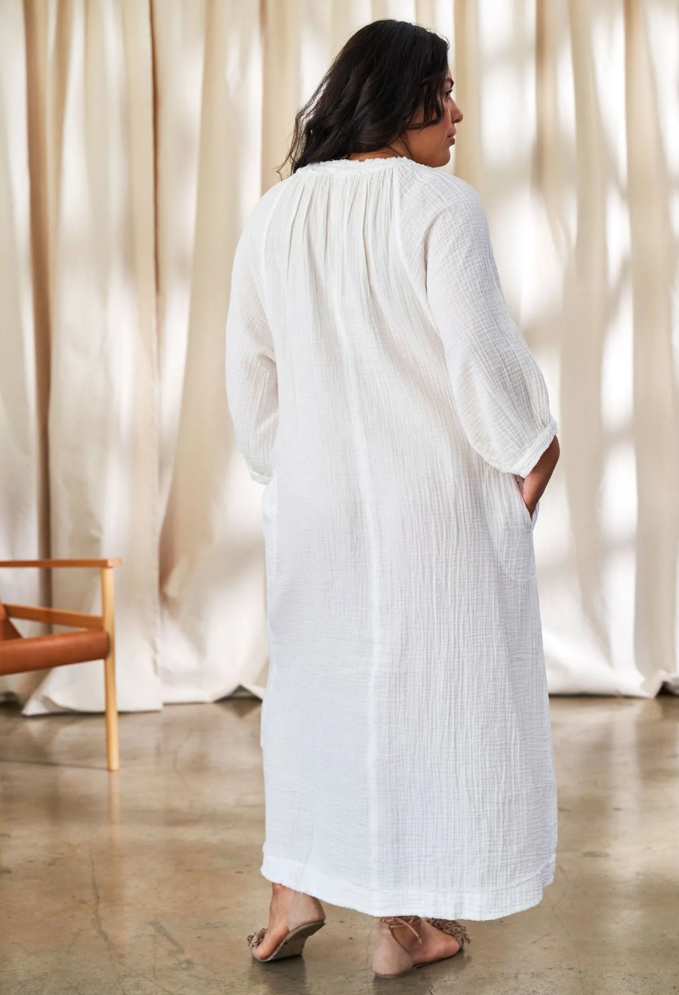 White Gauze Dress with Pockets