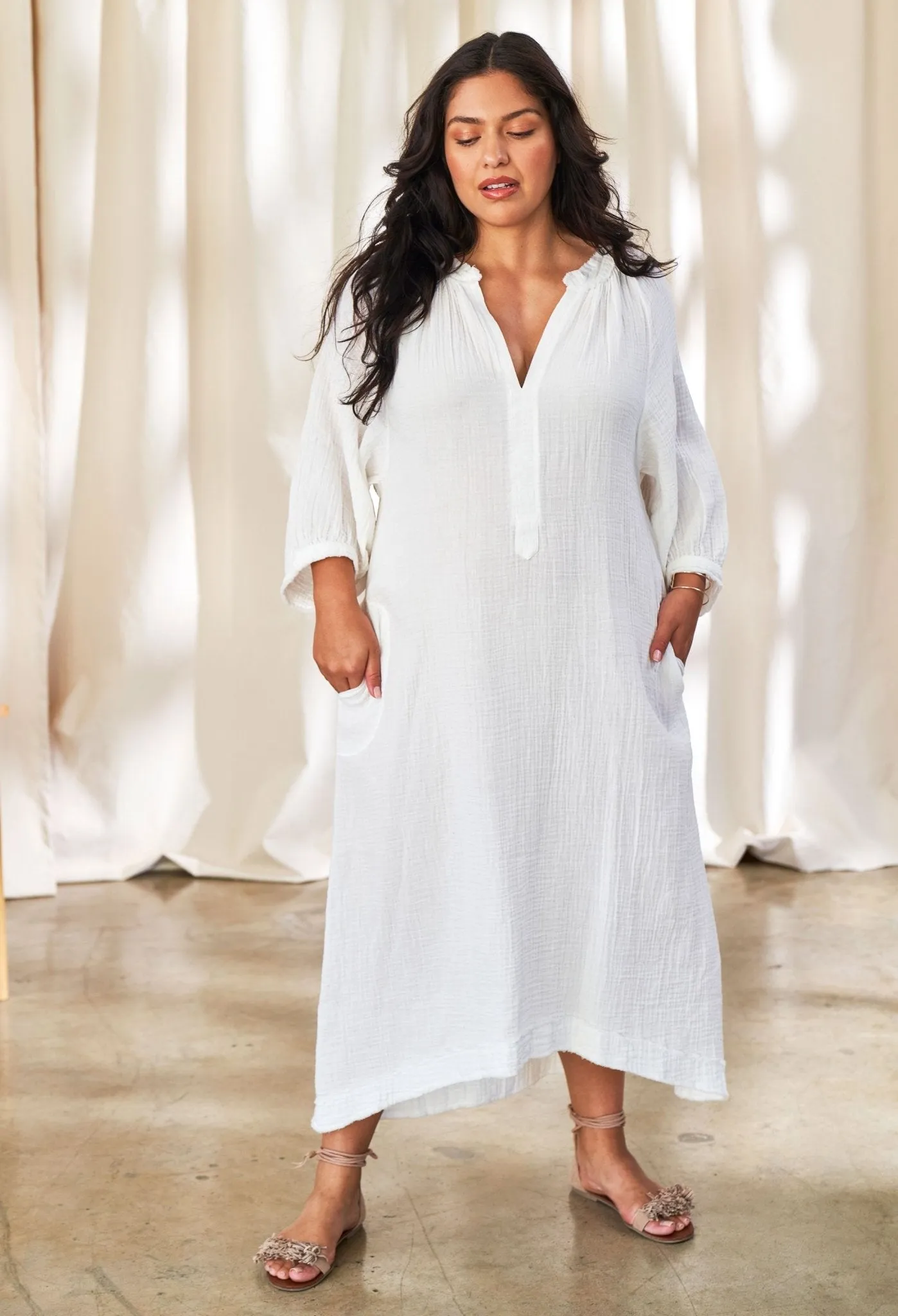White Gauze Dress with Pockets