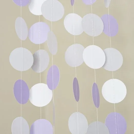 White Lavender Gray Circle Polka Dots Paper Garland 10 FT Banner Party Decor