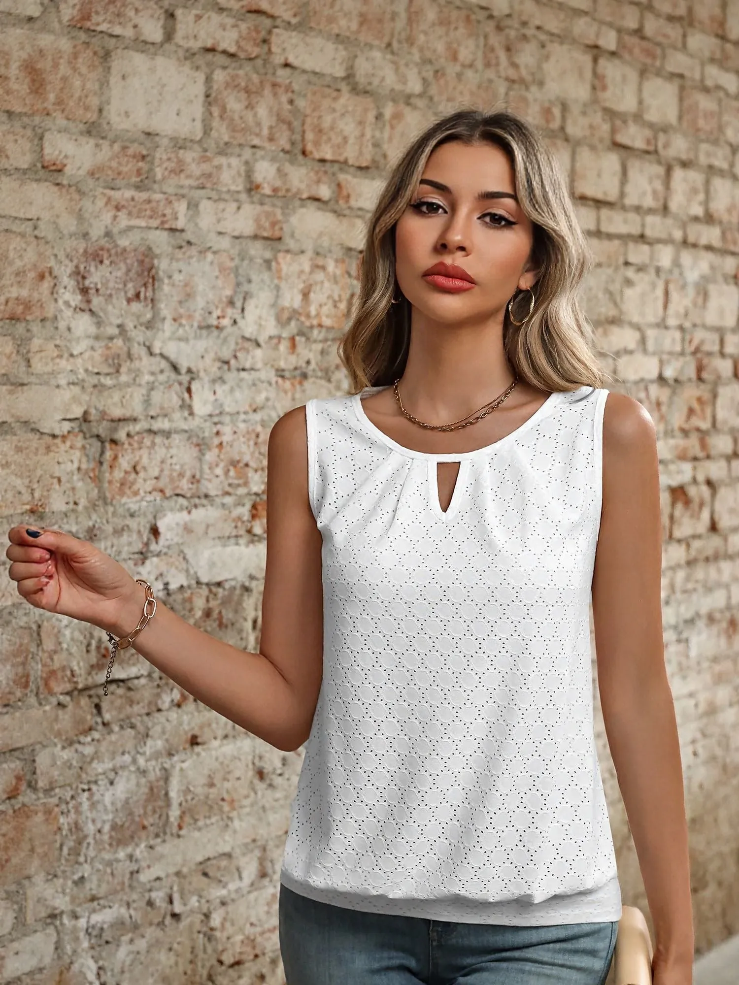 White Sleeveless Lace Top