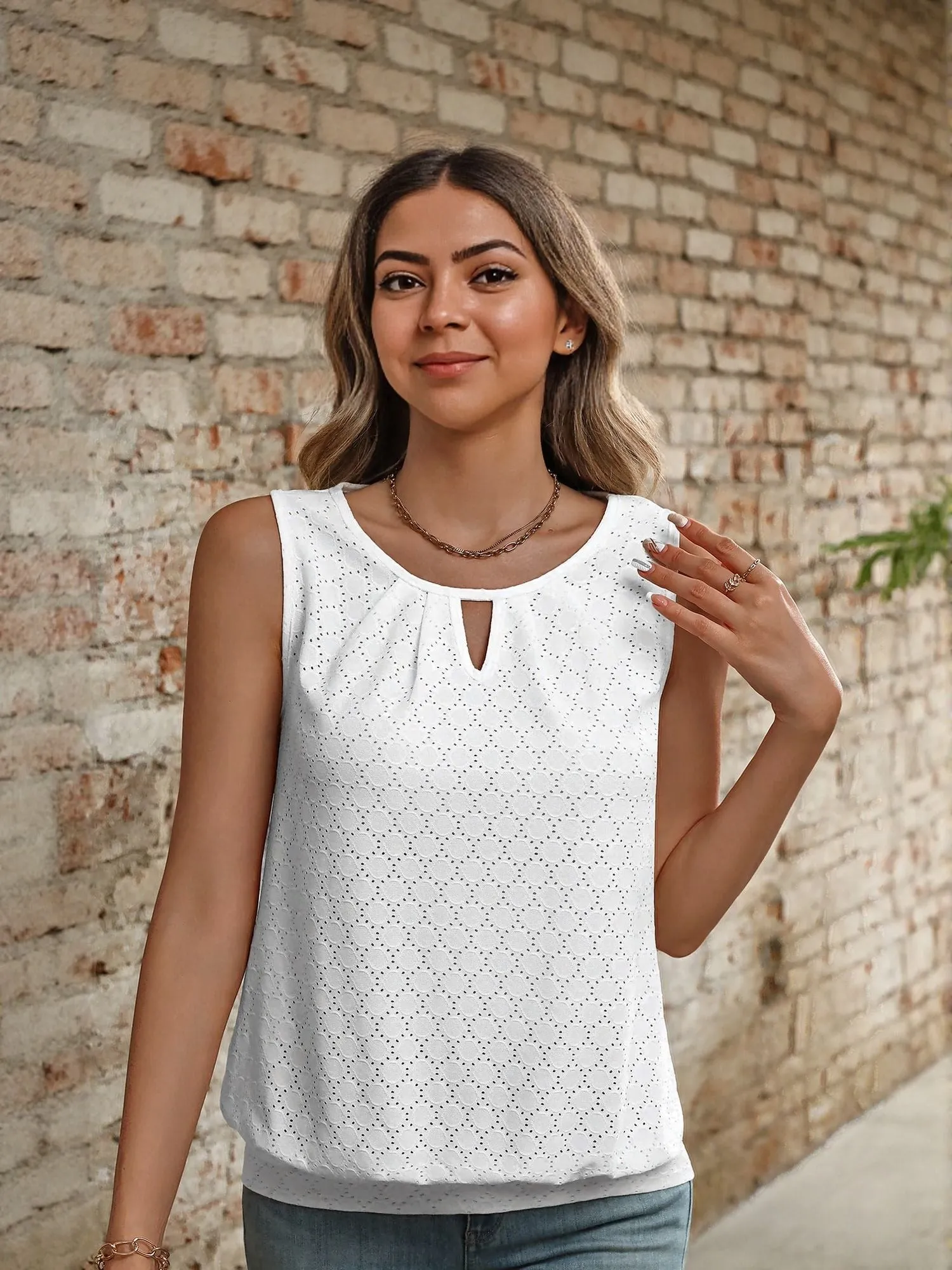 White Sleeveless Lace Top