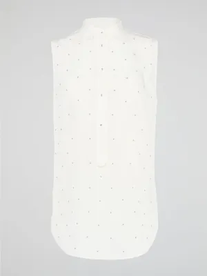 White Studded Sleeveless Shirt