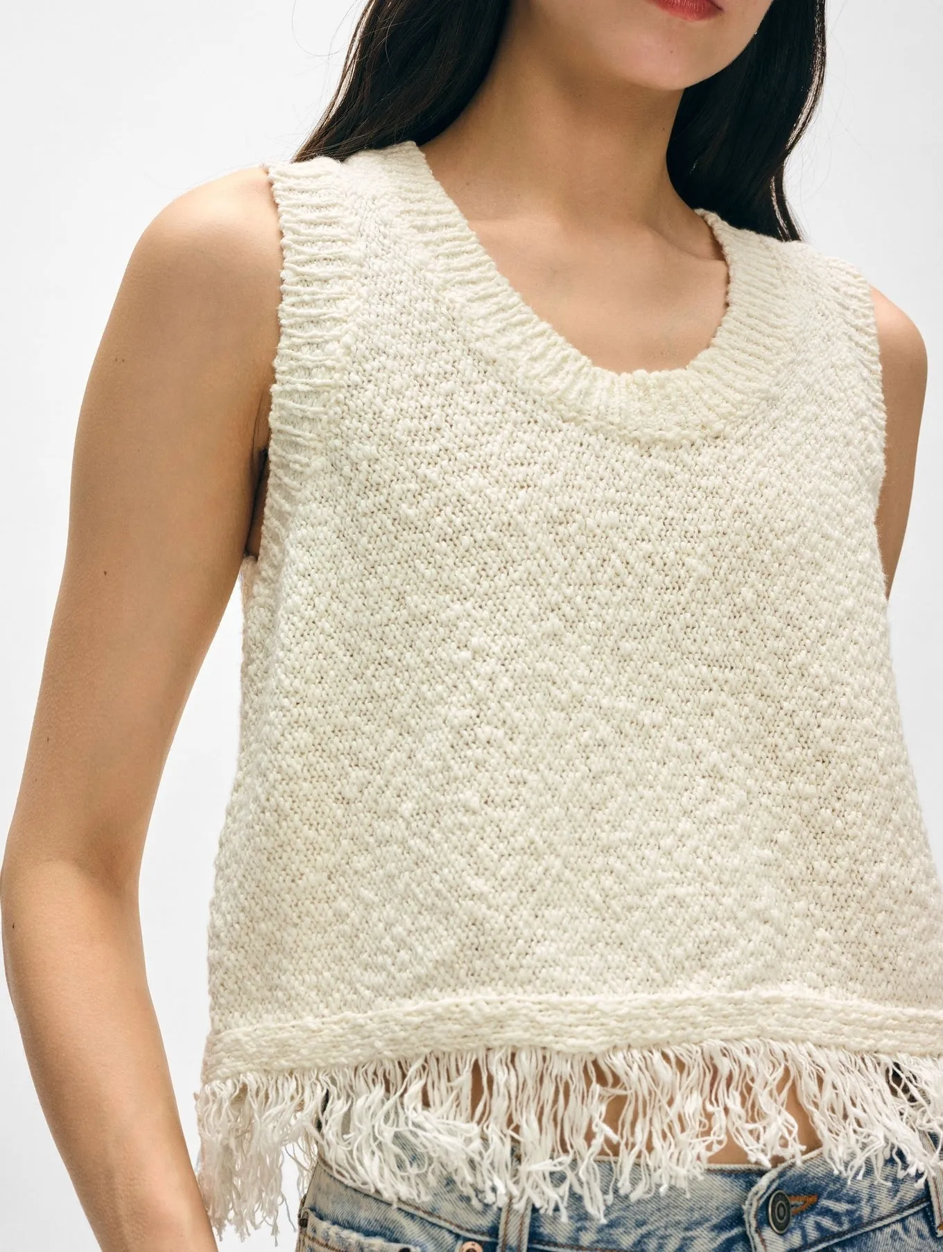 White   Warren Cotton Slub Fringe Tank