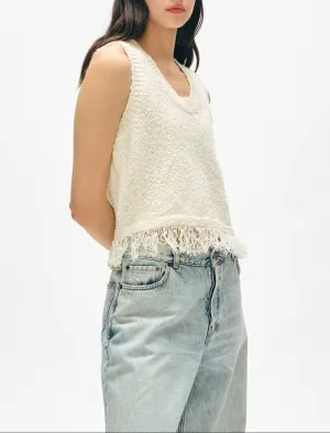 White   Warren Cotton Slub Fringe Tank