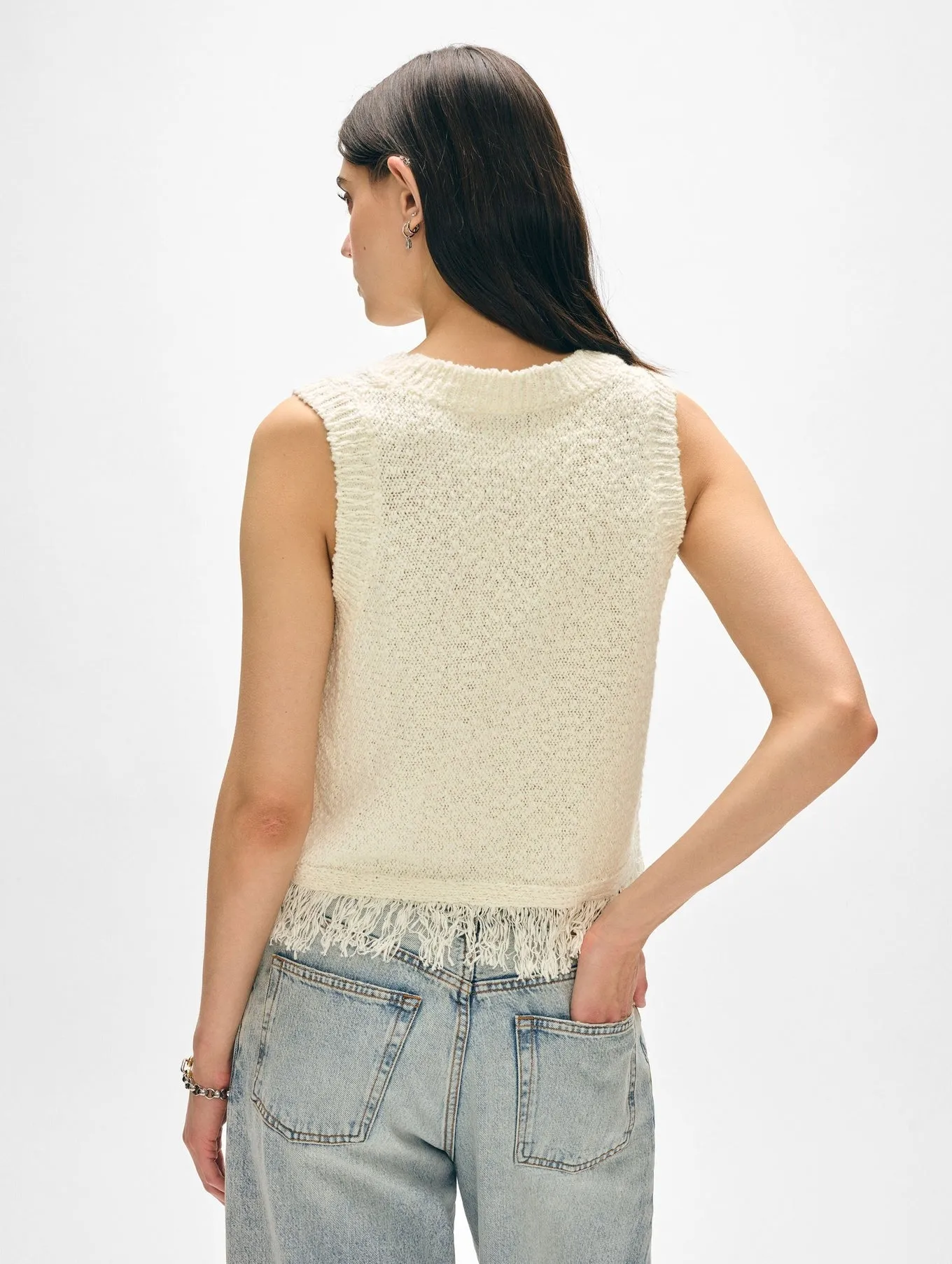 White   Warren Cotton Slub Fringe Tank