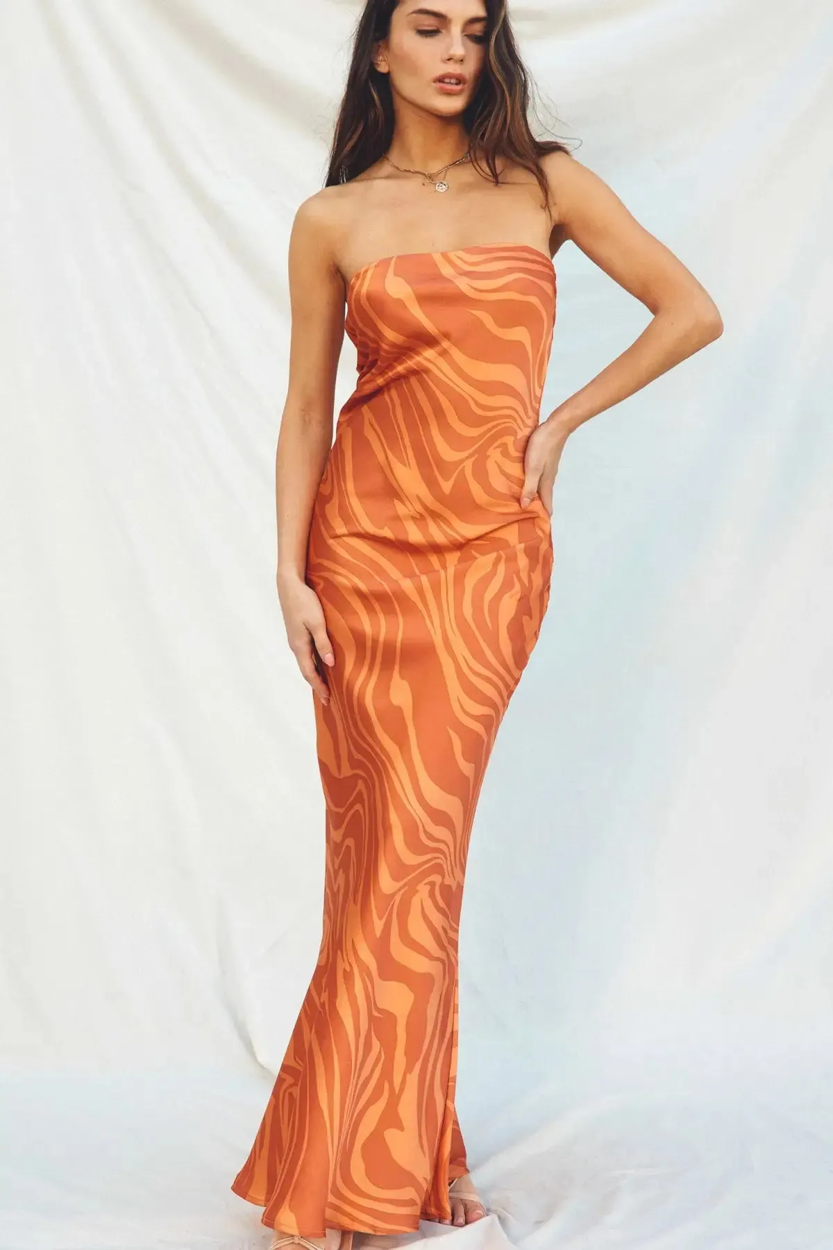WILDER DAYS STRAPLESS BIAS CUT MAXI DRESS