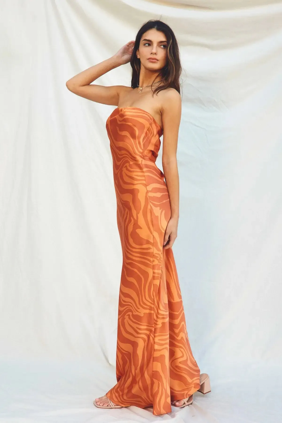 WILDER DAYS STRAPLESS BIAS CUT MAXI DRESS