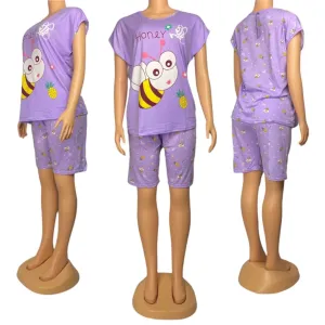 Women cute short sleeve t-shirt shorts pajamas set homewear sleepwear nightwear
