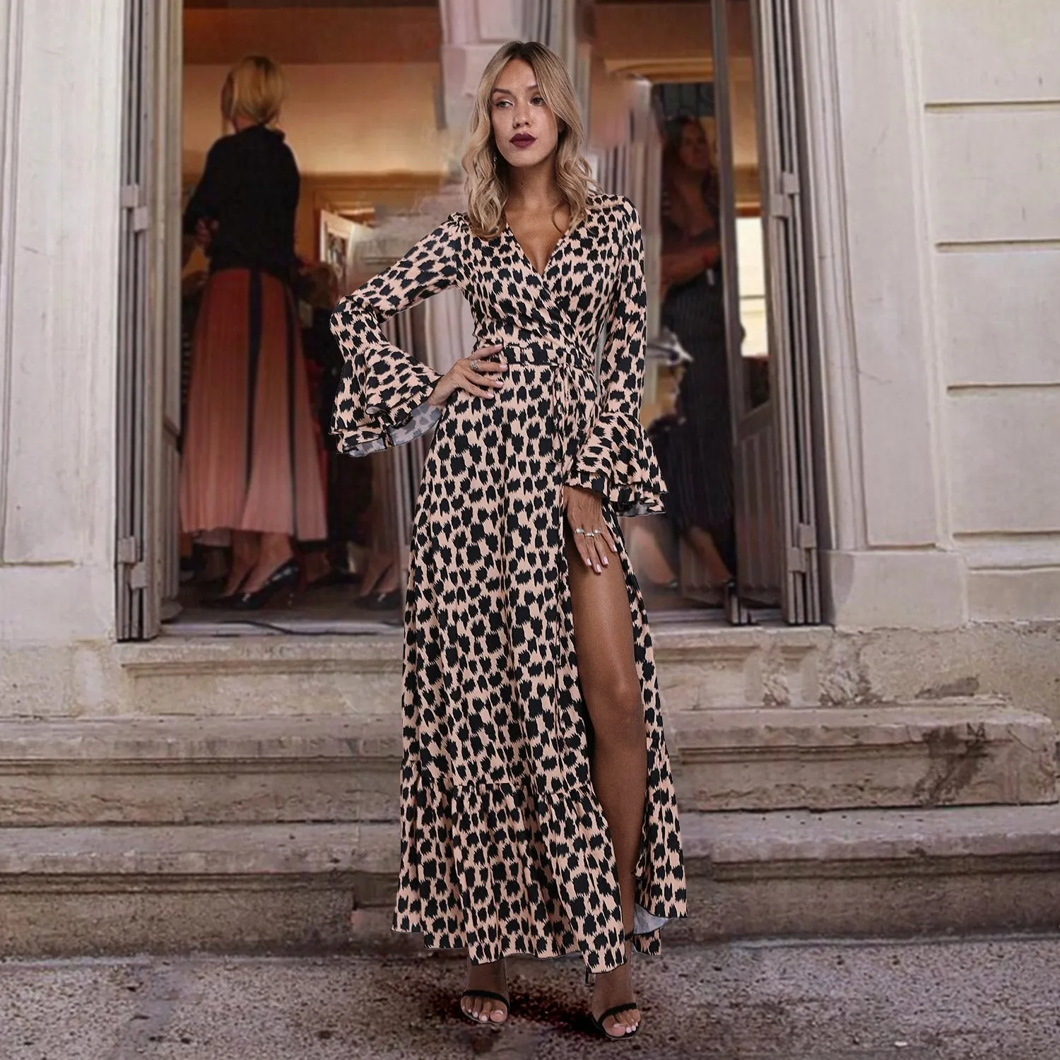 Women Sexy Leopard Summer Long Dresses