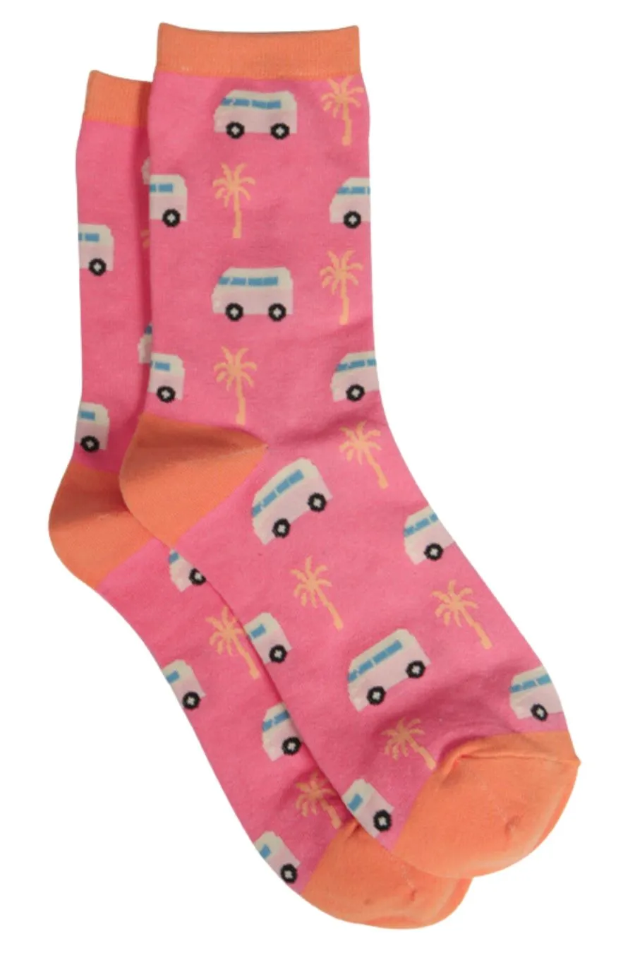 Womens Bamboo Socks Palm Tree Camping Novelty Summer Socks Pink