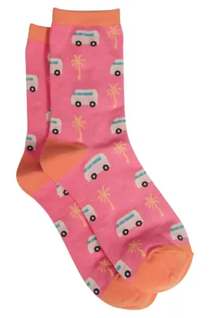 Womens Bamboo Socks Palm Tree Camping Novelty Summer Socks Pink