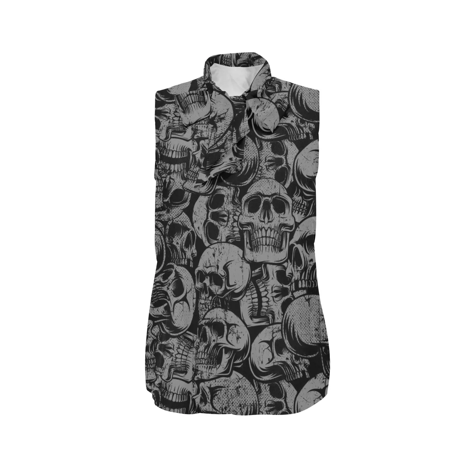 Women's Black Skulls Bow Tie V-Neck Sleeveless Blouse