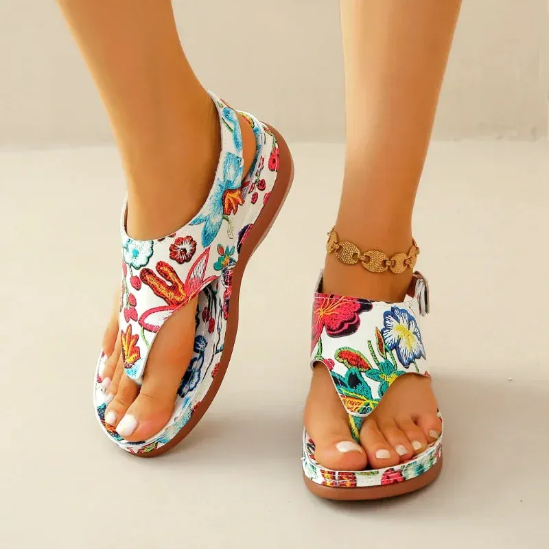 Women's Comfortable Thong Style Sandal with Floral Pattern