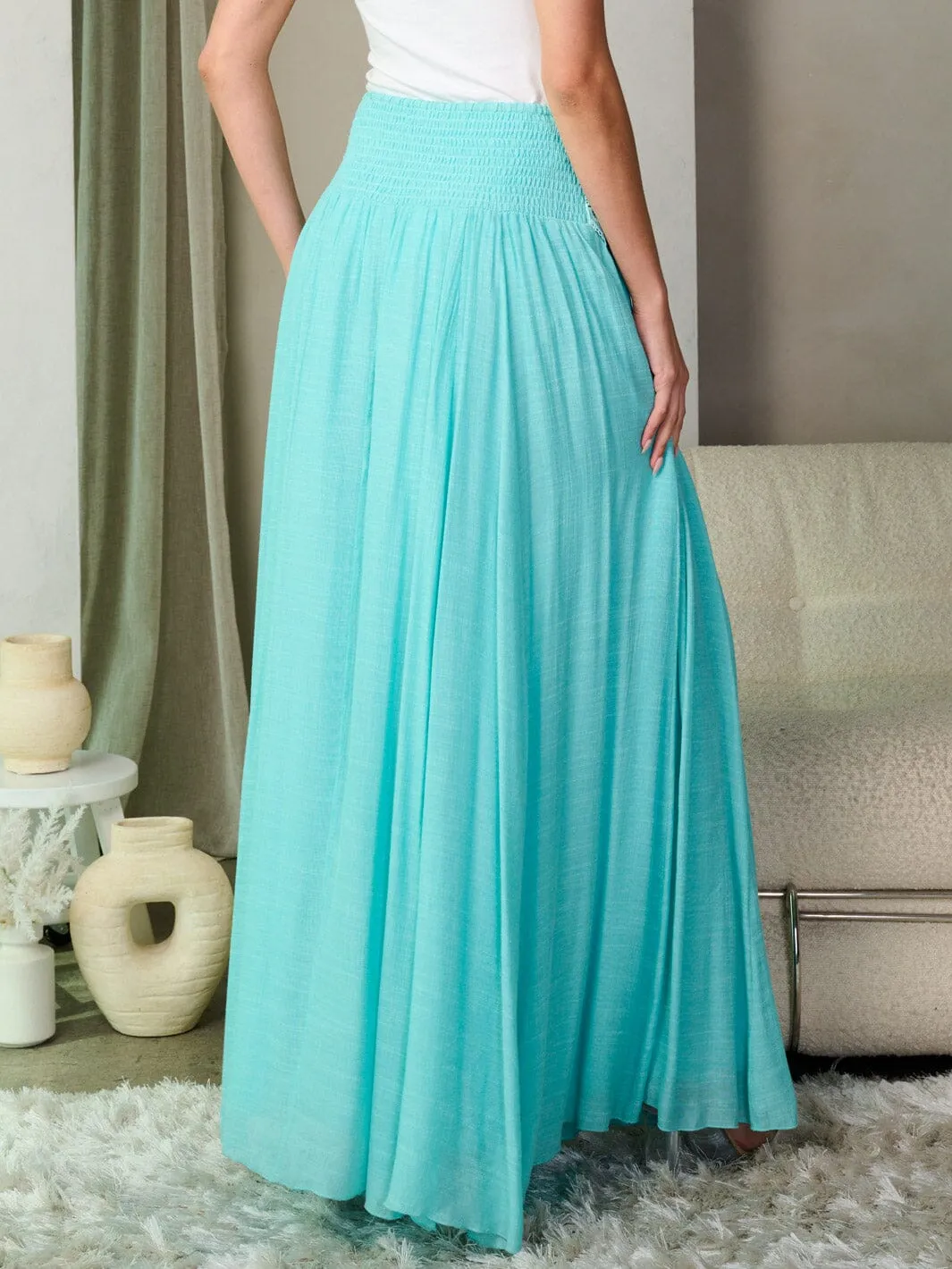 WOMEN'S ELASTIC WAIST DETAILED MAXI SKIRT