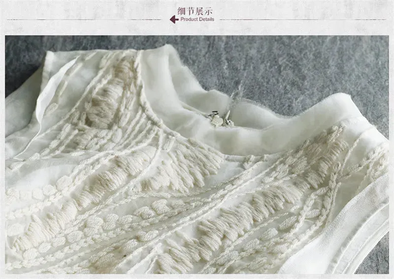 Women's Embroidered Organza Maxi Tank Dress Cotton Long Cotton Linen Dress Vintage Sundress Beach Dresses