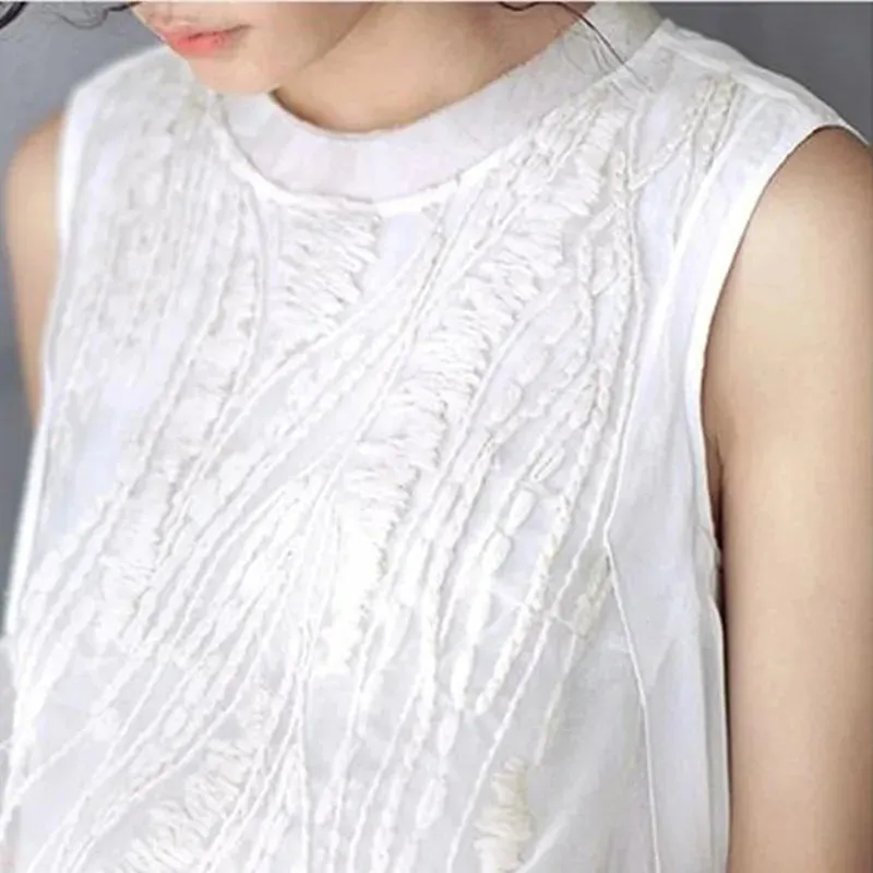 Women's Embroidered Organza Maxi Tank Dress Cotton Long Cotton Linen Dress Vintage Sundress Beach Dresses