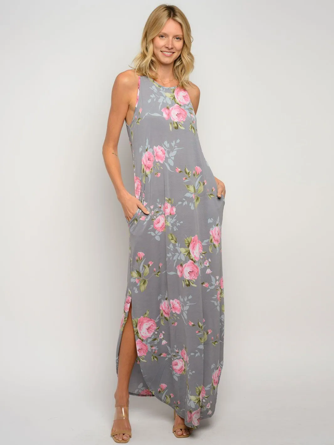 WOMEN'S FLORAL WITH POCKETS MAXI DRESS