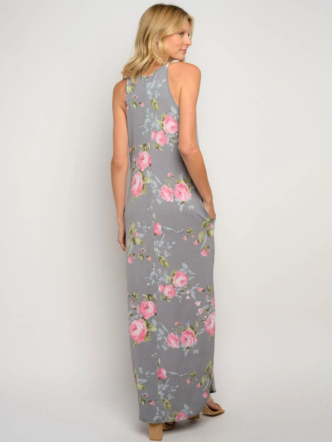 WOMEN'S FLORAL WITH POCKETS MAXI DRESS