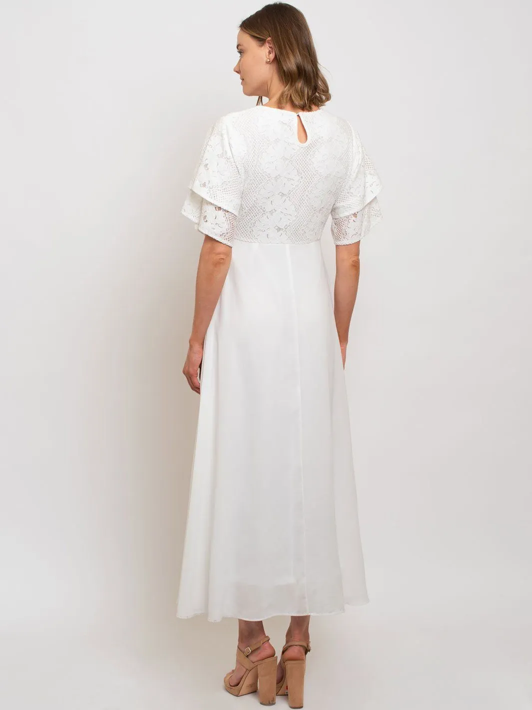 WOMEN'S MOCK-NECK LACE TRIMMED MAXI DRESS