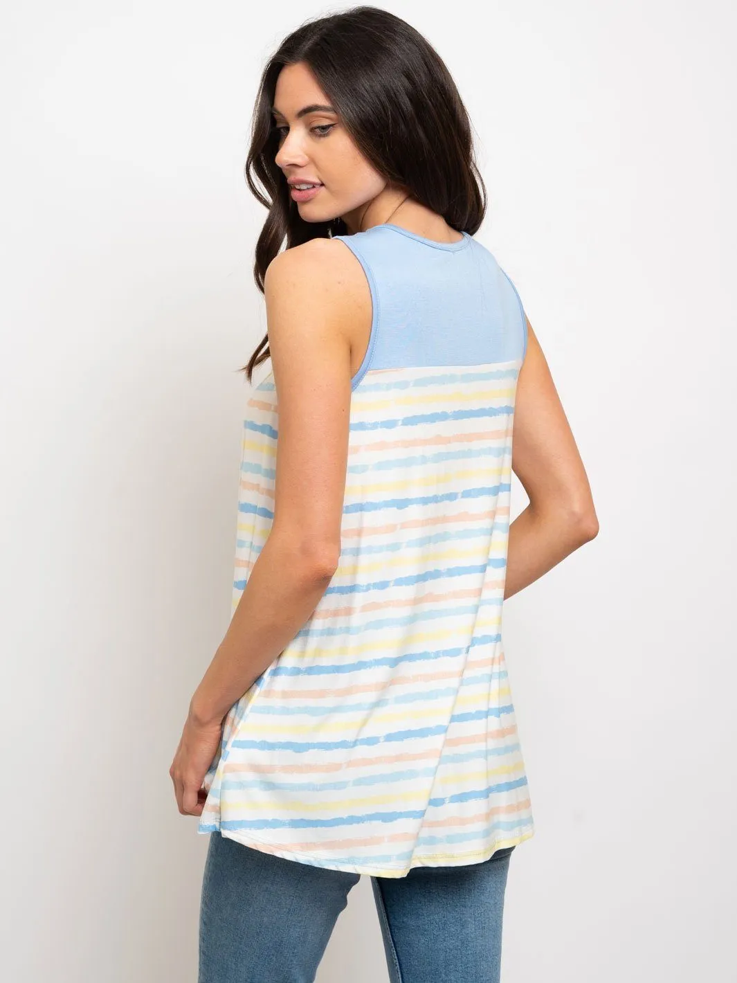 WOMEN'S MULTICOLOR STRIPES SLEEVELESS TUNIC TOP