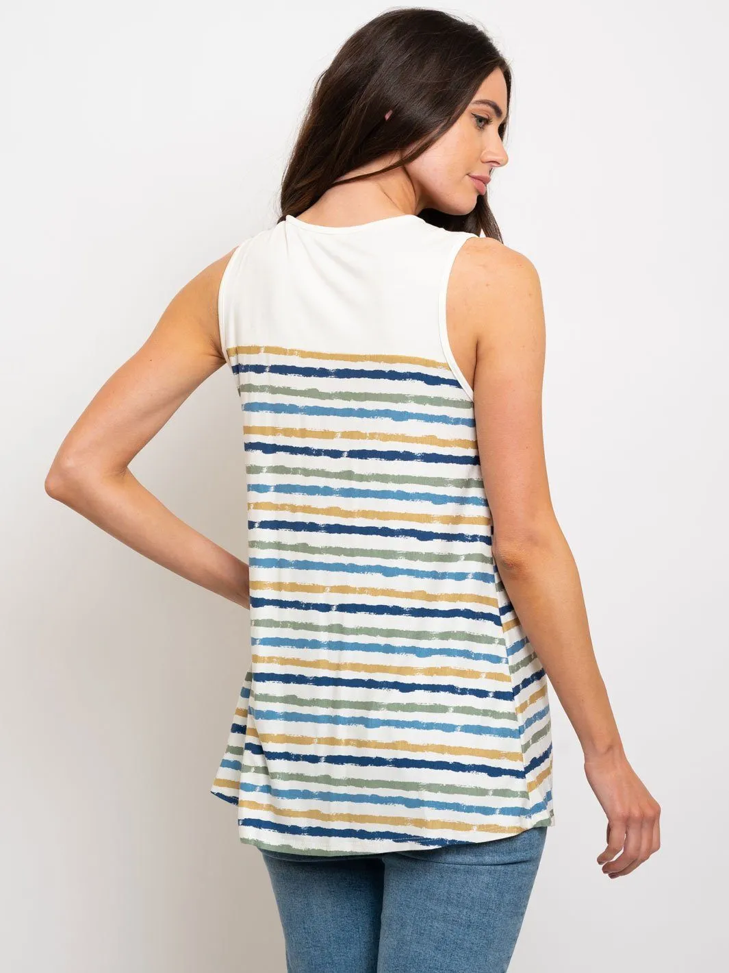 WOMEN'S MULTICOLOR STRIPES SLEEVELESS TUNIC TOP