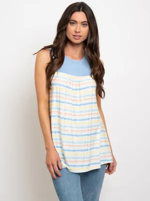 WOMEN'S MULTICOLOR STRIPES SLEEVELESS TUNIC TOP