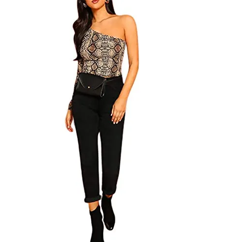Women's One Shoulder Long Sleeve Crop Top (Snake)