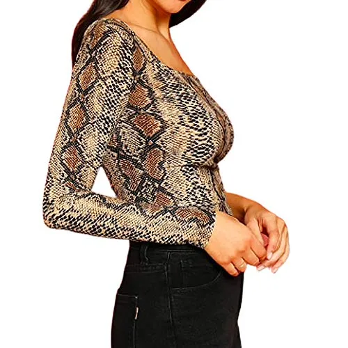 Women's One Shoulder Long Sleeve Crop Top (Snake)