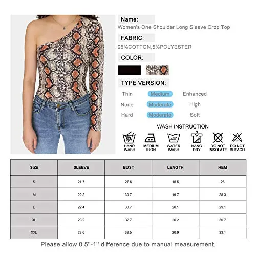 Women's One Shoulder Long Sleeve Crop Top (Snake)