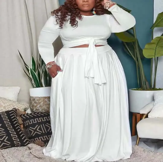 Womens Plus Size 2 Piece Dress Outfits Short Sleeve Bandage Wrap Empire Crop Tops and Skirt Sets