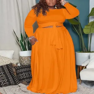 Womens Plus Size 2 Piece Dress Outfits Short Sleeve Bandage Wrap Empire Crop Tops and Skirt Sets