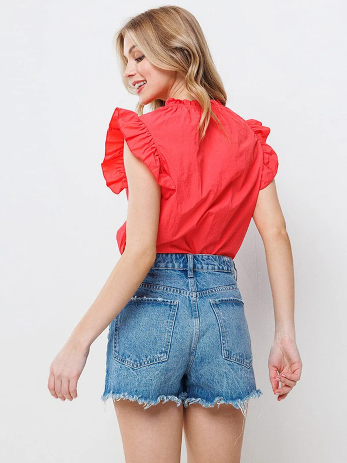 WOMEN'S RUFFLE SLEEVE NECK DETAILED BLOUSE TOP