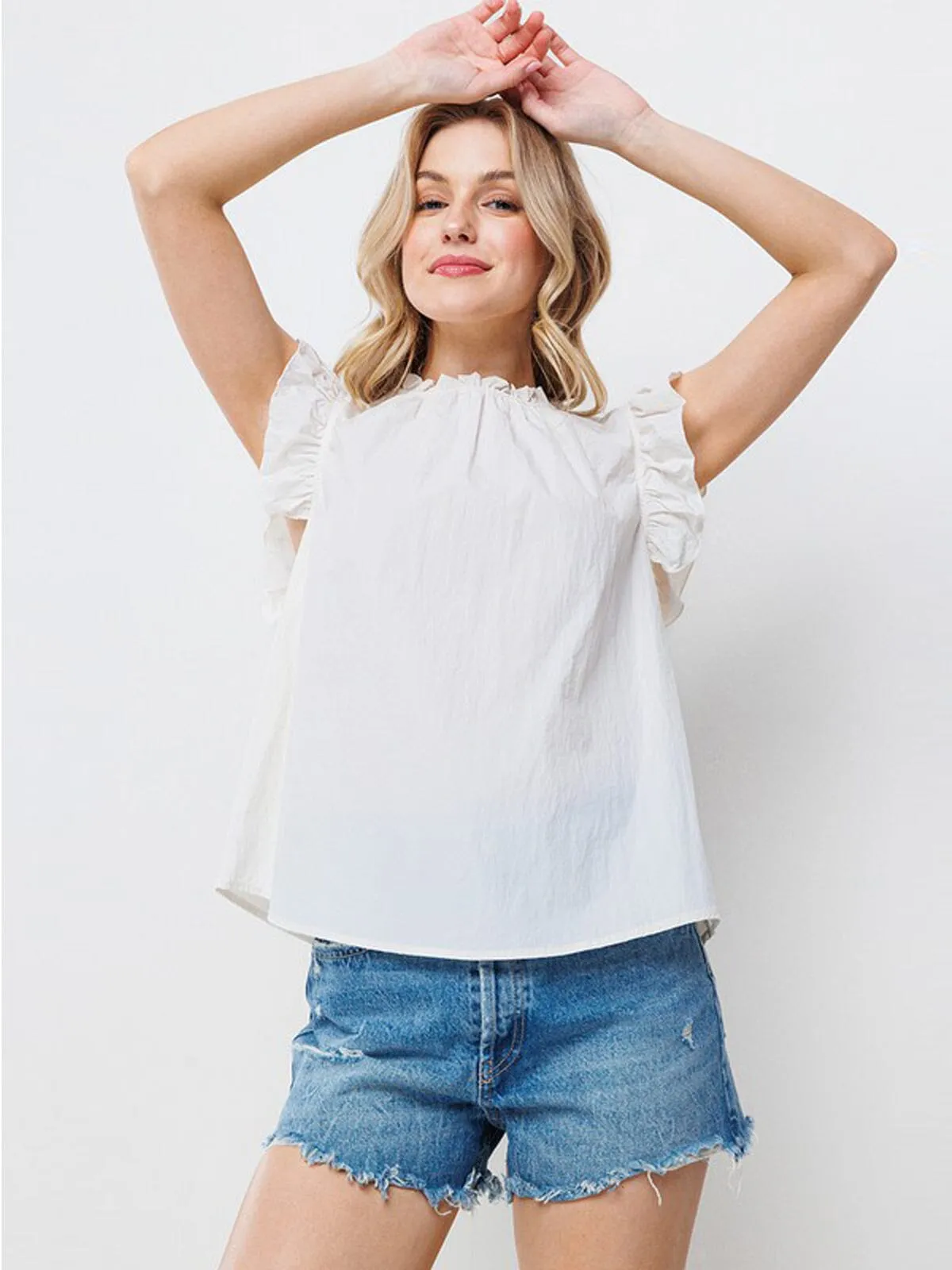 WOMEN'S RUFFLE SLEEVE NECK DETAILED BLOUSE TOP