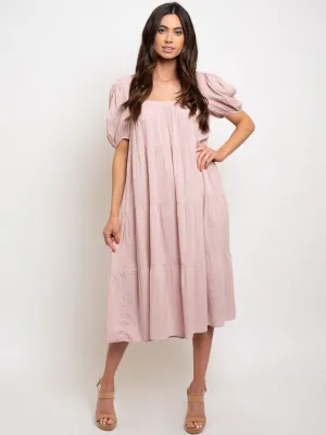 WOMENS SHORT SLEEVE TIERED MAXI DRESS