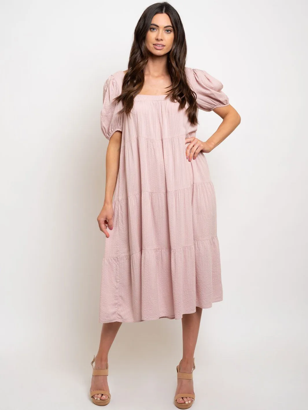 WOMENS SHORT SLEEVE TIERED MAXI DRESS