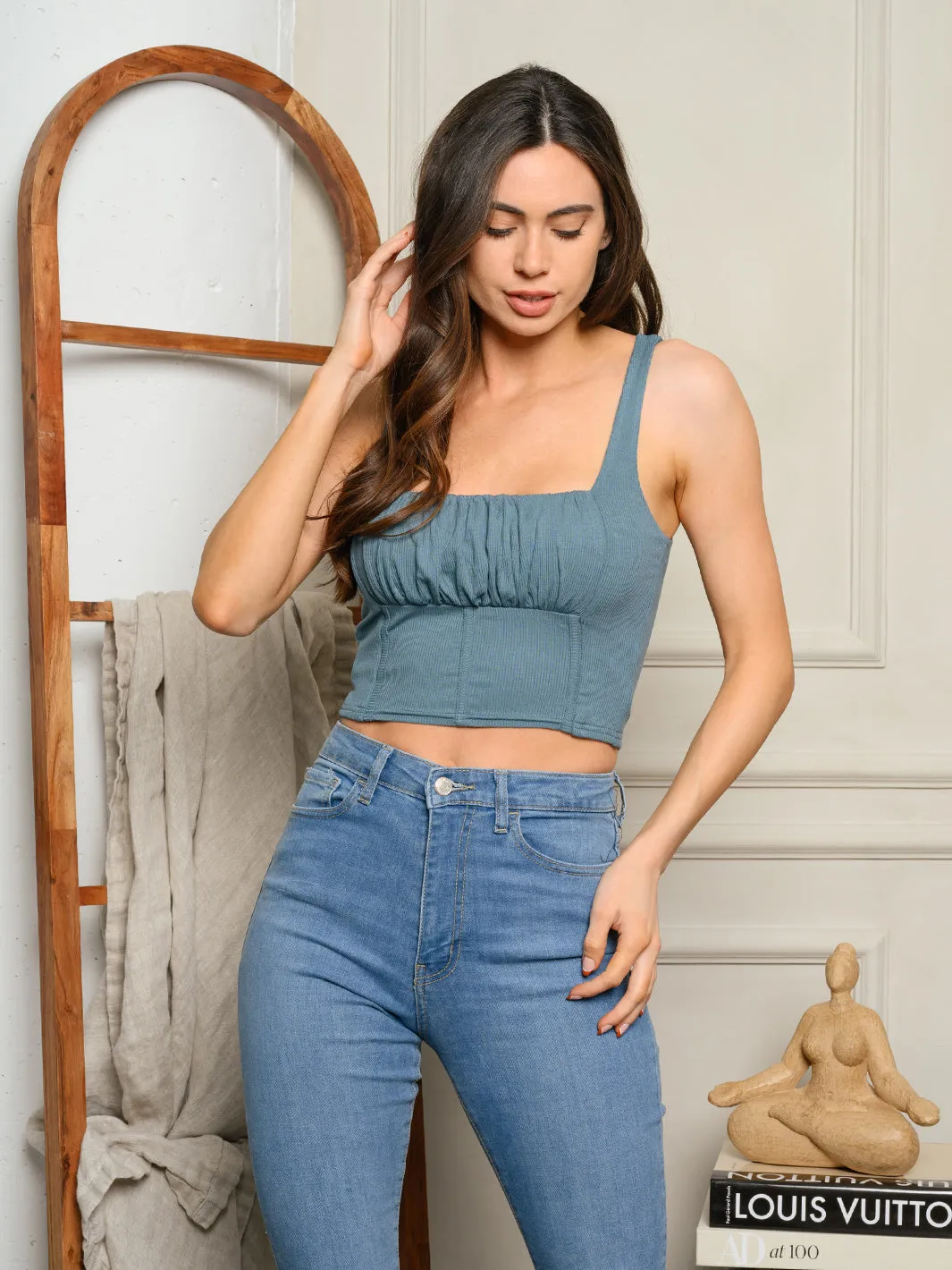 WOMEN'S SLEEVELESS CORSET STYLE KNIT TANK TOP