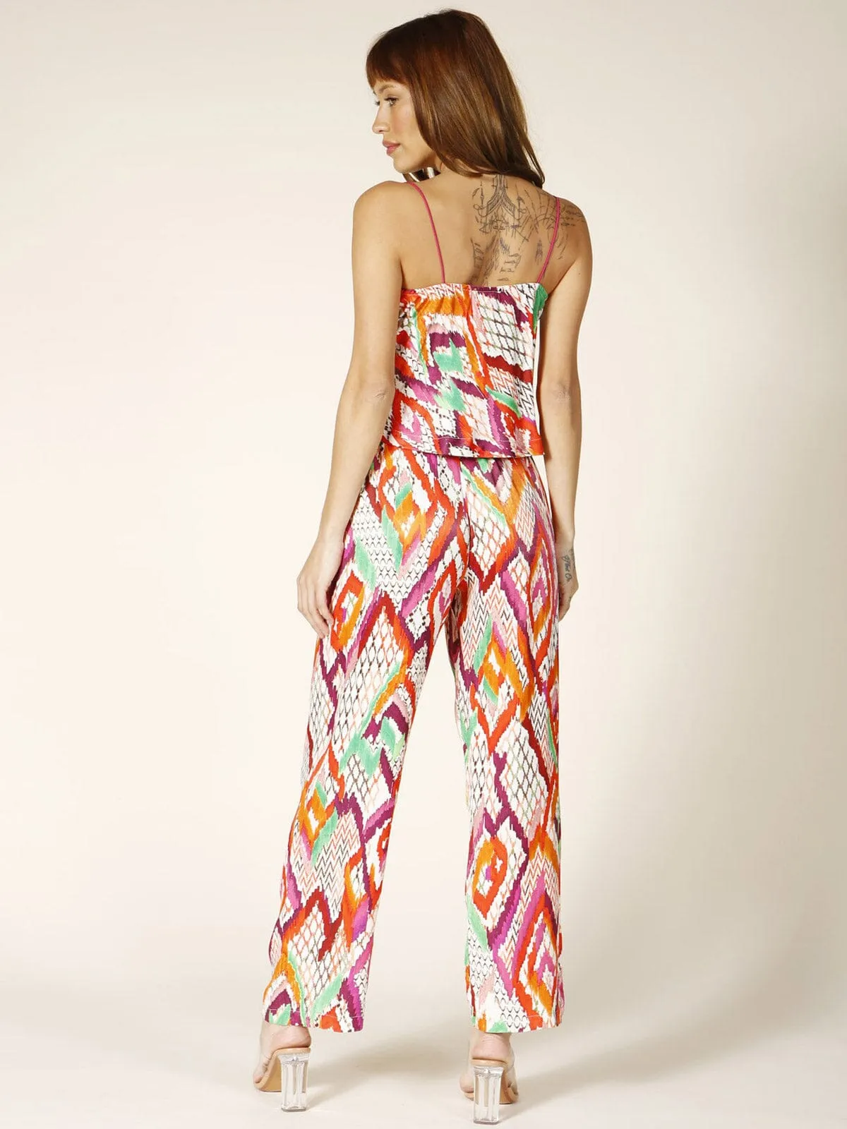 WOMEN'S SLEEVELESS COWL NECK MULTI PRINT TANK TOP
