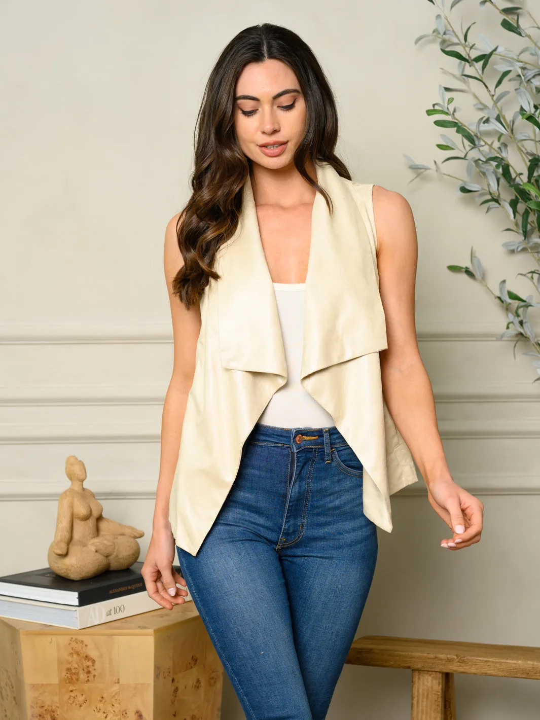 WOMEN'S SLEEVELESS DRAPE OPEN VEST