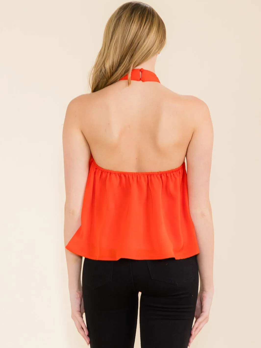 WOMEN'S SLEEVELESS HALTER NECK OPEN BACK TOP