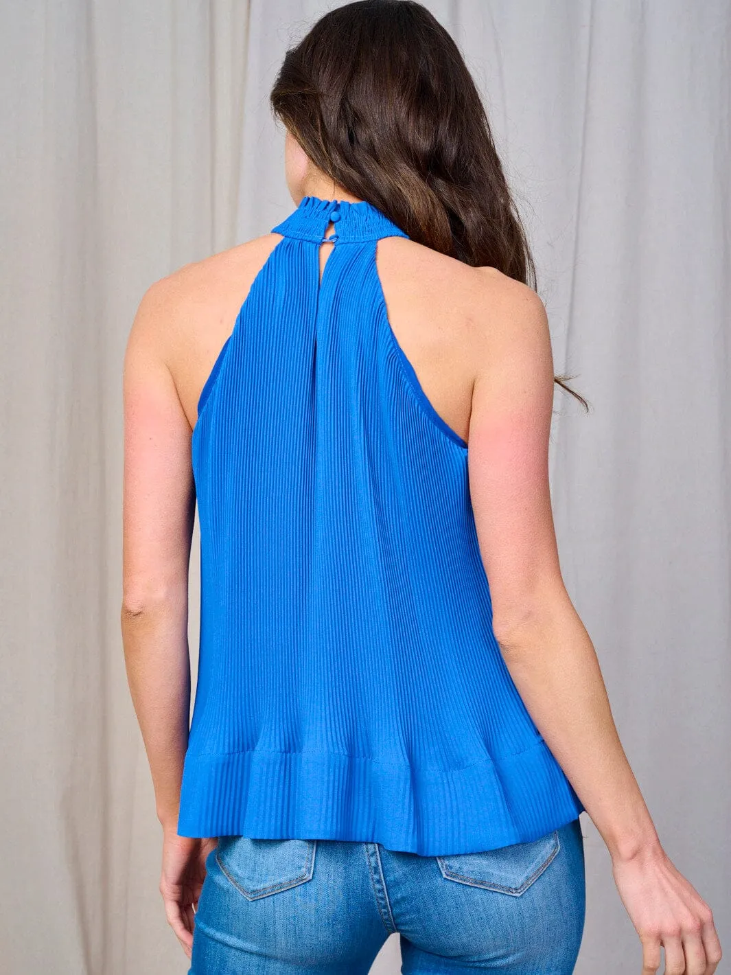 WOMEN'S SLEEVELESS HALTER NECK PLEATED TOP