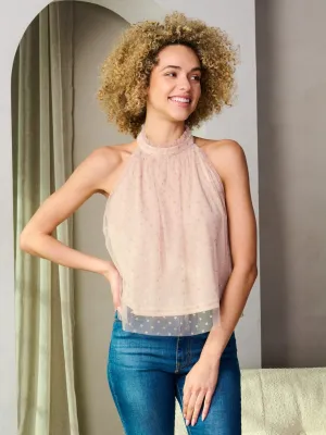 WOMEN'S SLEEVELESS MOCK NECK SHIMMER STARS PRINT TOP