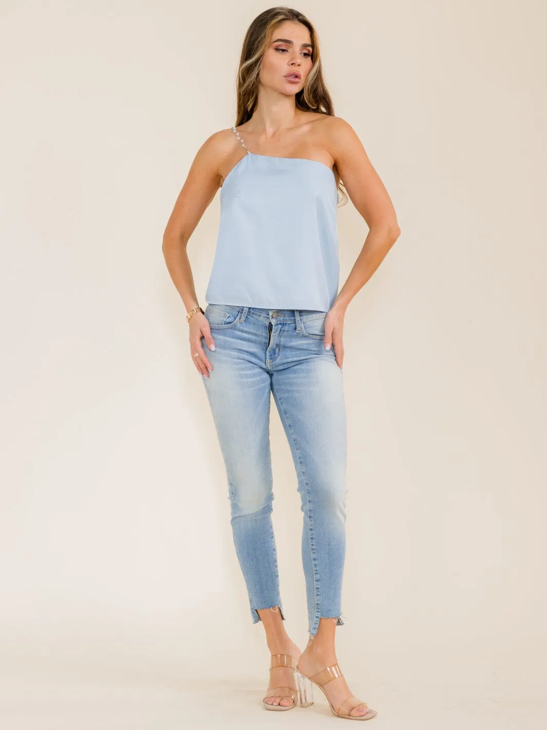 WOMEN'S SLEEVELESS ONE SHOULDER TANK TOP