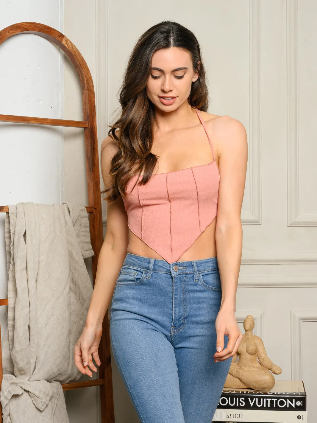 WOMEN'S SLEEVELESS OPEN BACK CROP TOP