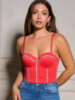 WOMEN'S SLEEVELESS REMOVABLE STRAPS STUDS DETAILED BUSTIER TOP