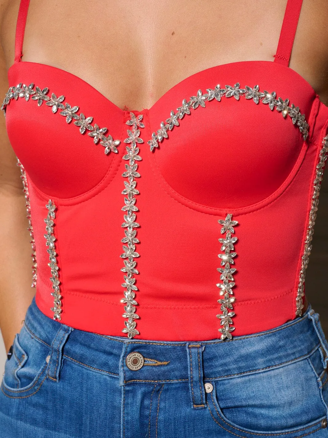 WOMEN'S SLEEVELESS REMOVABLE STRAPS STUDS DETAILED BUSTIER TOP