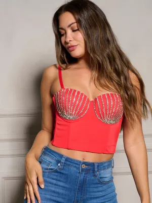WOMEN'S SLEEVELESS REMOVABLE STRAPS STUDS DETAILED BUSTIER TOP