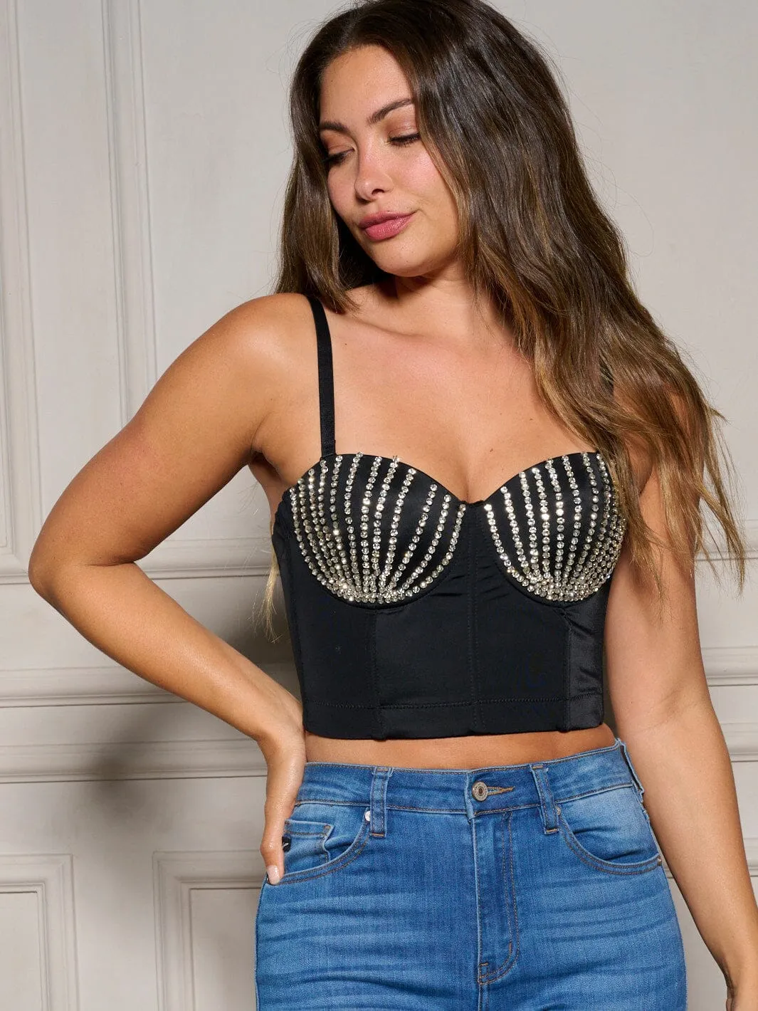 WOMEN'S SLEEVELESS REMOVABLE STRAPS STUDS DETAILED BUSTIER TOP