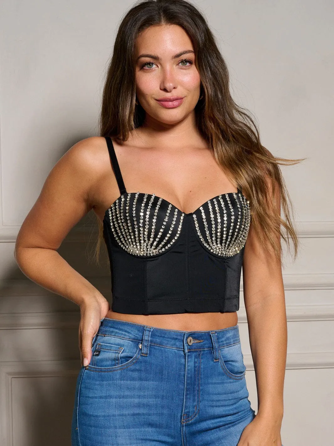 WOMEN'S SLEEVELESS REMOVABLE STRAPS STUDS DETAILED BUSTIER TOP